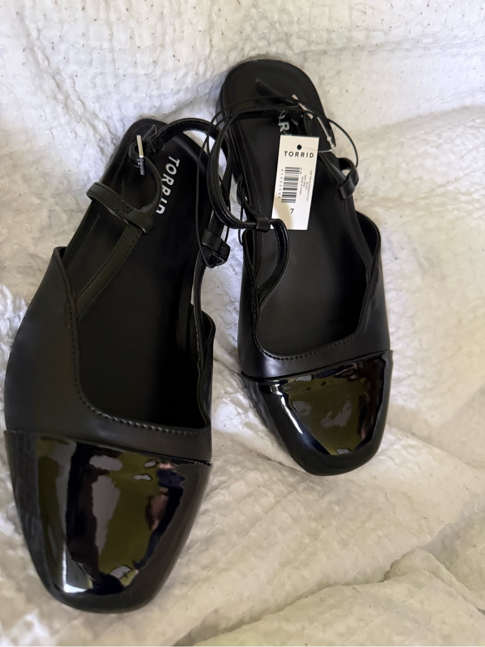 NWT torrid Black Cap-Toe Slingback Flats w Square Toe 7